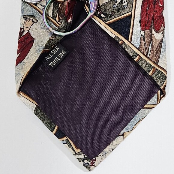 Gant Tie Silk  Multicolor Golf Players Print VTG Boho Art to Wear W3.75 L58 inch - Picture 10 of 16